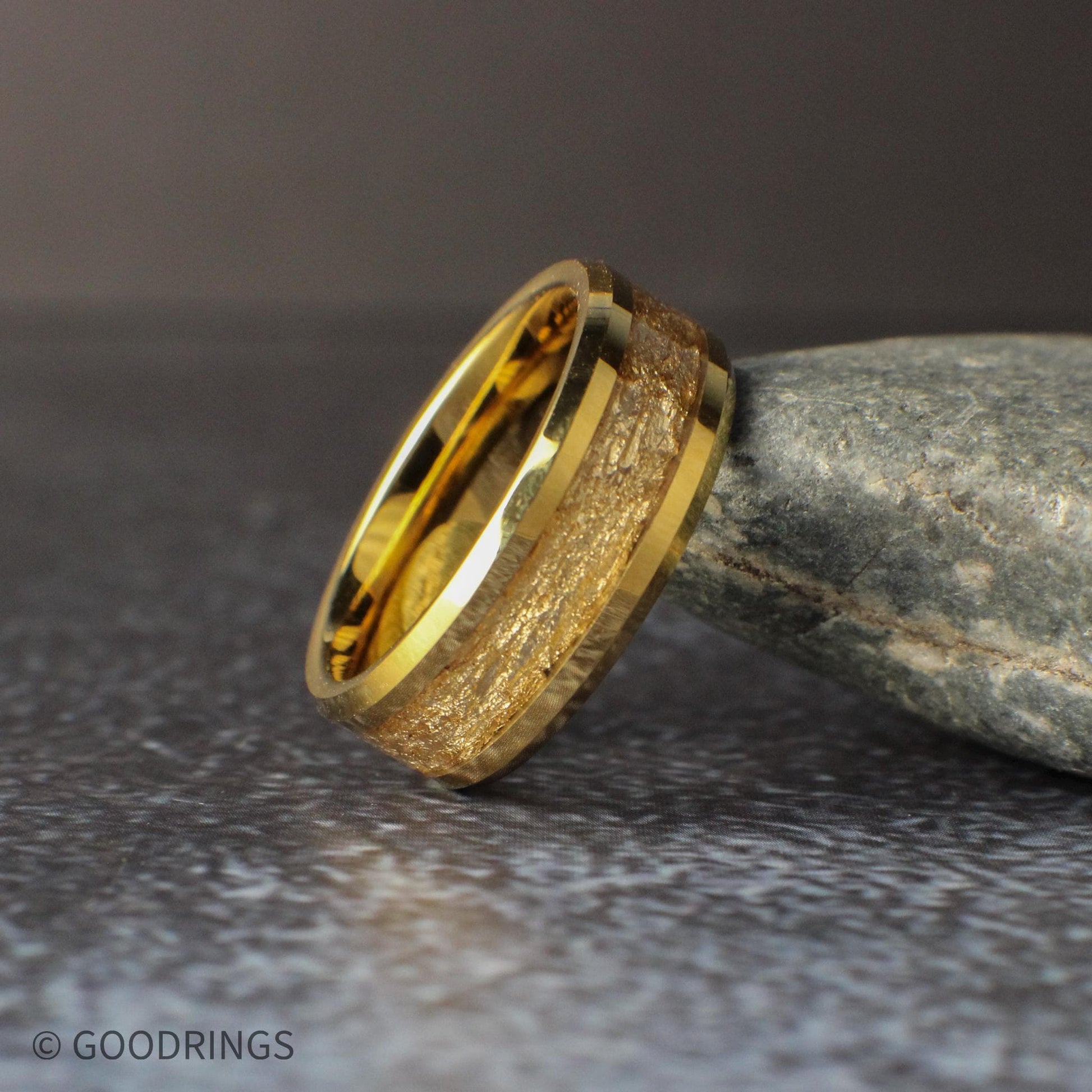 Men's Gold Wedding Ring | Tungsten Ring with Gold Leaf | Unique Wedding Band