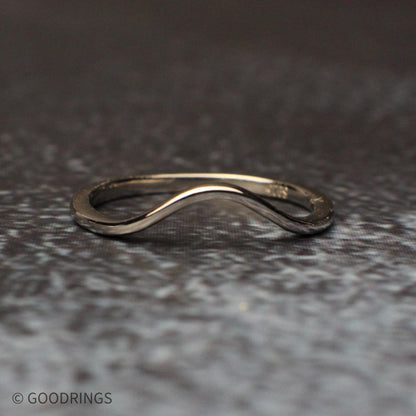 Minimalist curved sterling silver wedding band, designed to pair with moss agate engagement ring