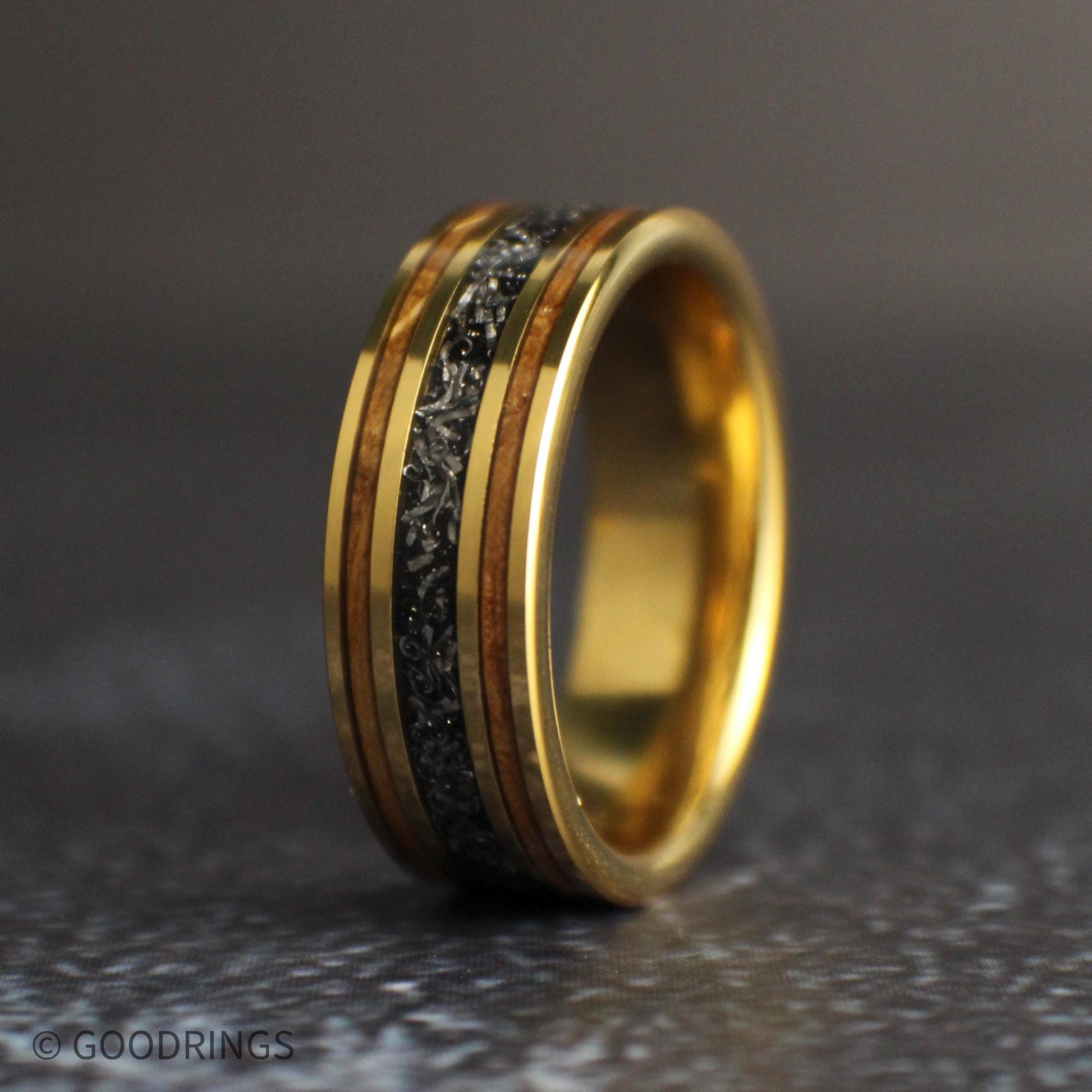 Gold Meteorite Wedding Band | Meteorite Wedding Ring | Gold Rings | Whiskey Barrel Jewelry