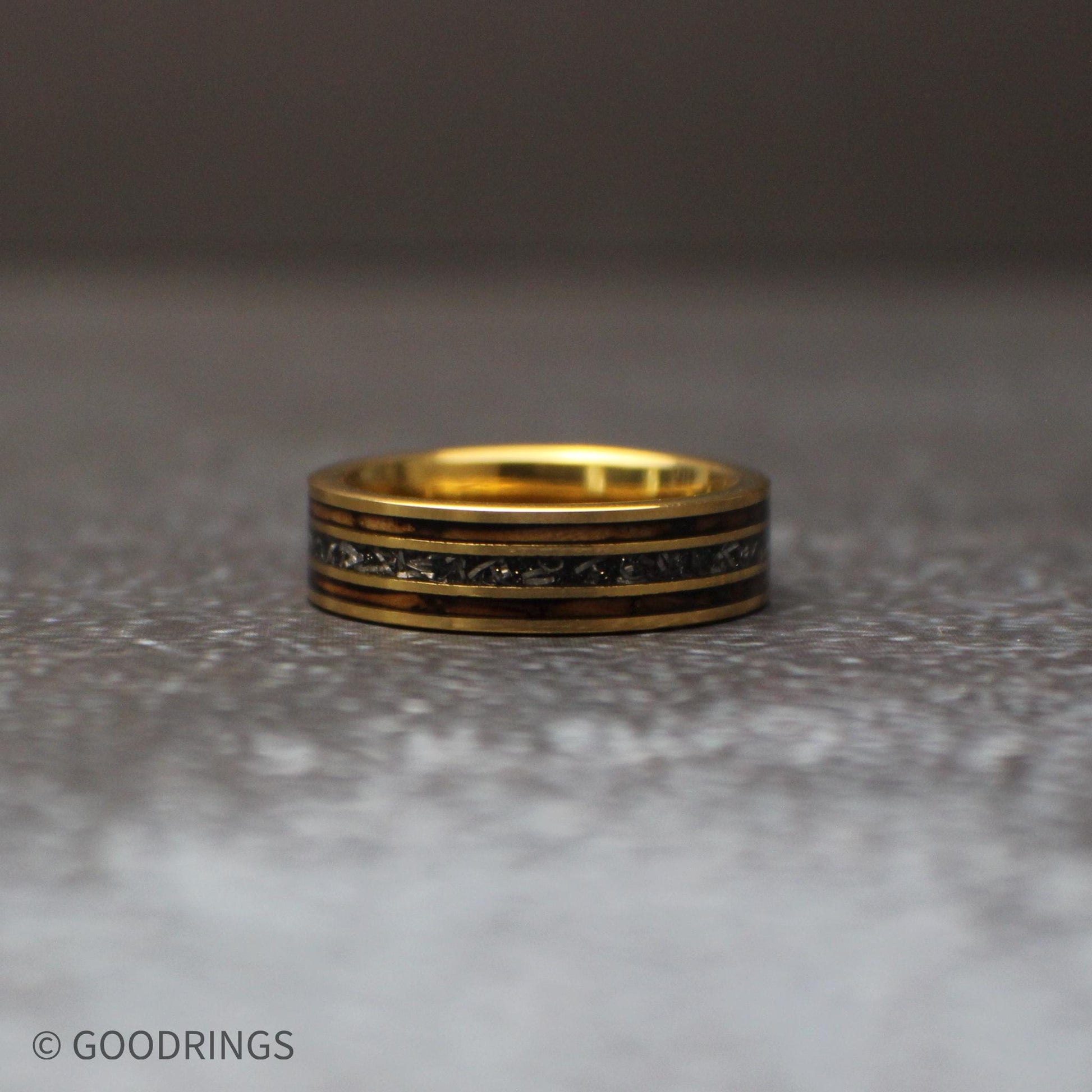 Gold Meteorite Wedding Band | Meteorite Wedding Ring | Gold Rings | Whiskey Barrel Jewelry