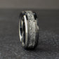 Mens Silver Wedding Ring standing vertical on a black background