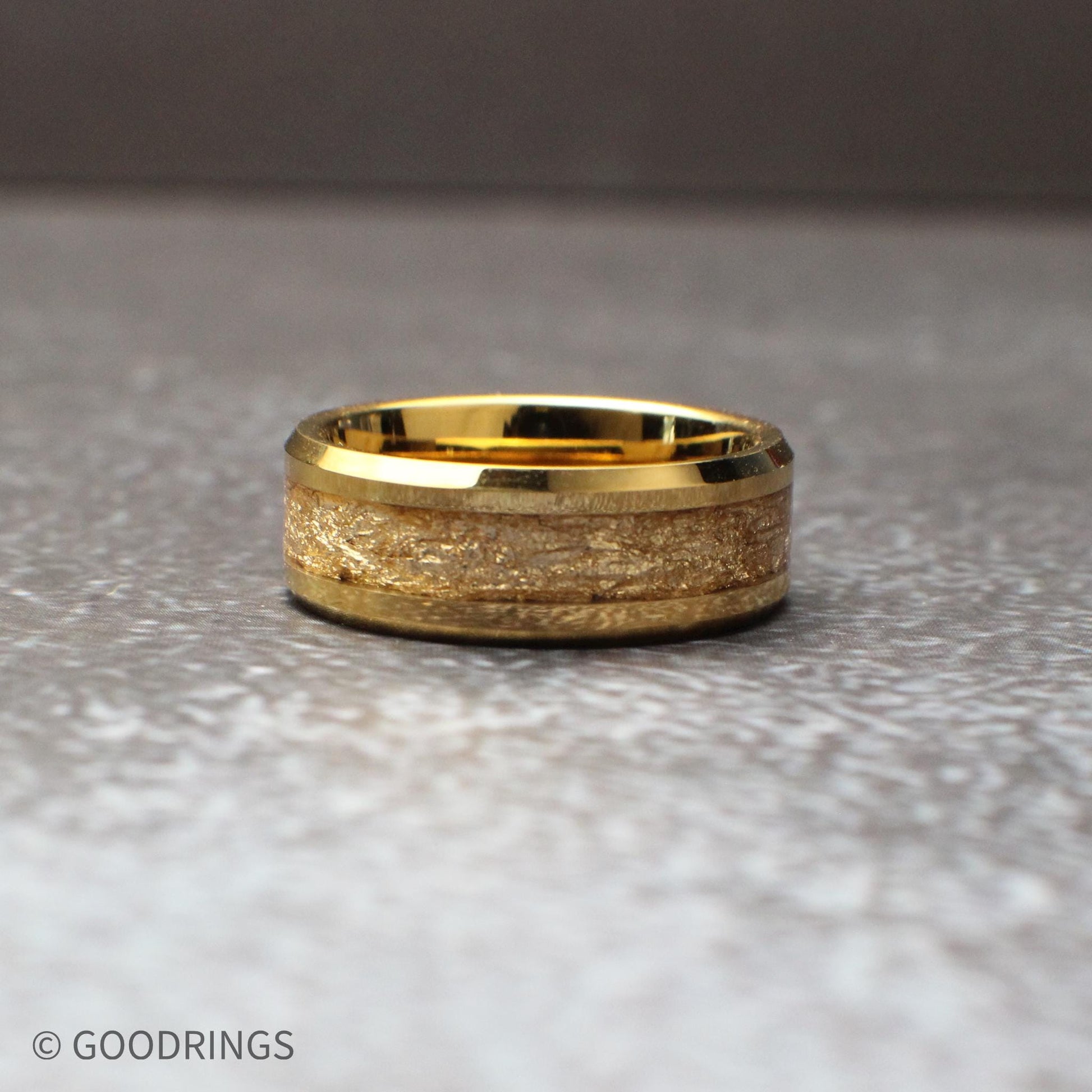 Men's Gold Wedding Ring | Tungsten Ring with Gold Leaf | Unique Wedding Band
