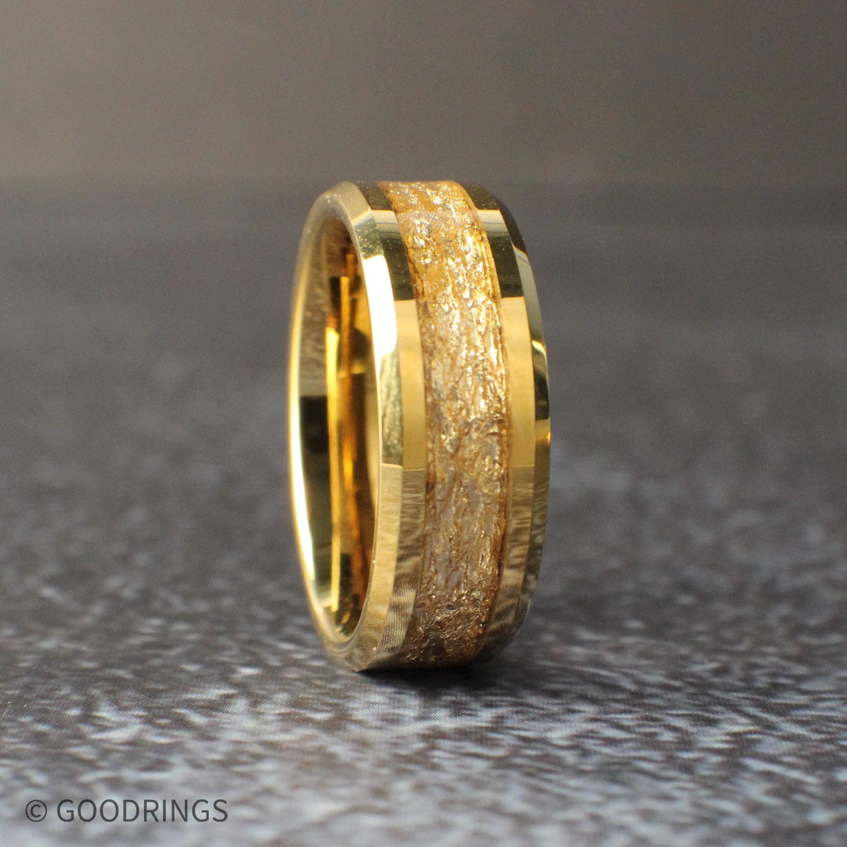 Men's Gold Wedding Ring | Tungsten Ring with Gold Leaf | Unique Wedding Band