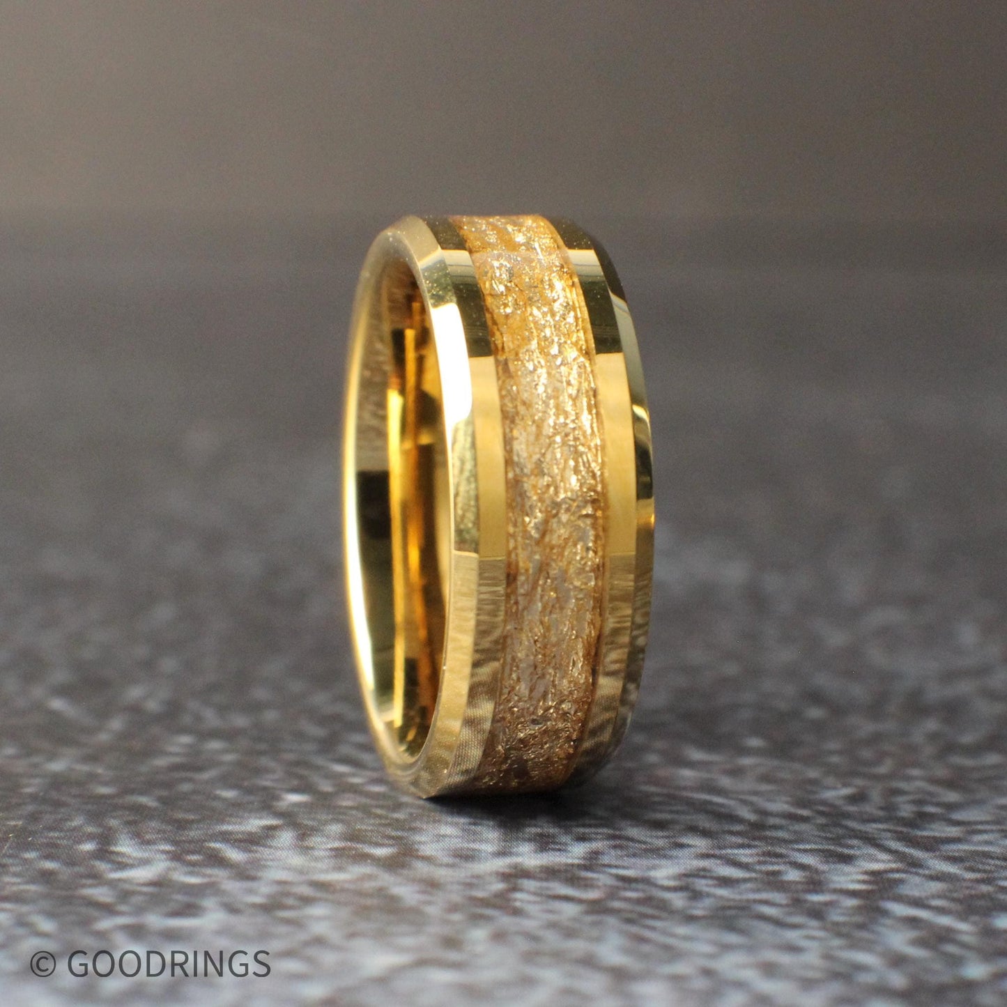 Men's Gold Wedding Ring | Tungsten Ring with Gold Leaf | Unique Wedding Band