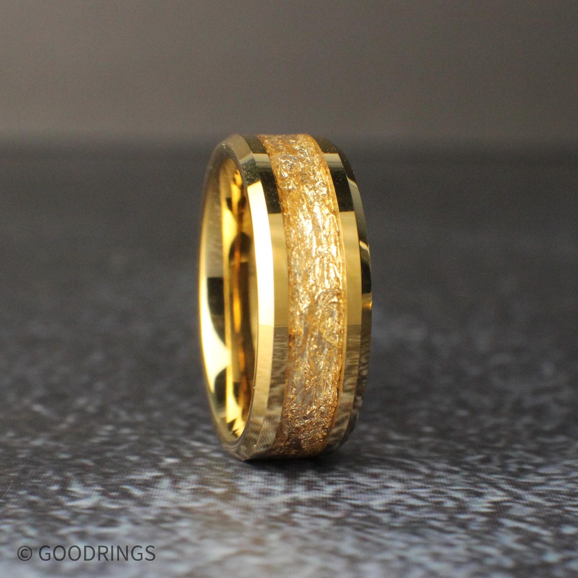 Men's Gold Wedding Ring | Tungsten Ring with Gold Leaf | Unique Wedding Band