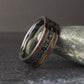 handcrafted mens ring with meteorite and wood inlay, silver tungsten wedding band for him