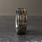 mens ring with real meteorite center and wood inlay, silver tungsten wedding band, unique mens jewelry