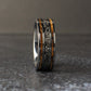 mens wedding band with natural wood and meteorite, modern rustic silver tungsten ring