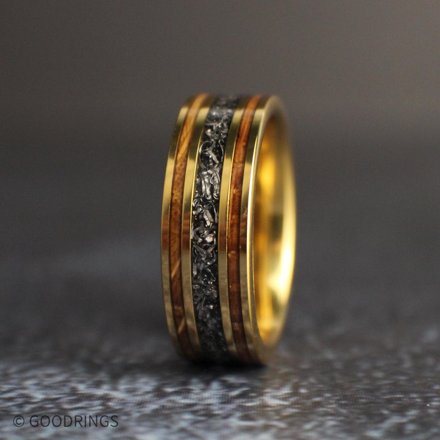 Gold Meteorite Wedding Band | Meteorite Wedding Ring | Gold Rings | Whiskey Barrel Jewelry