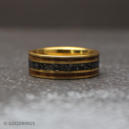 8mm wide ring with meteorite laying flat