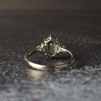 The Ridgeline Set – moss agate and faceted tungsten couples rings