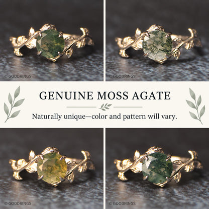 Picture showing collage of different colored moss agate rings