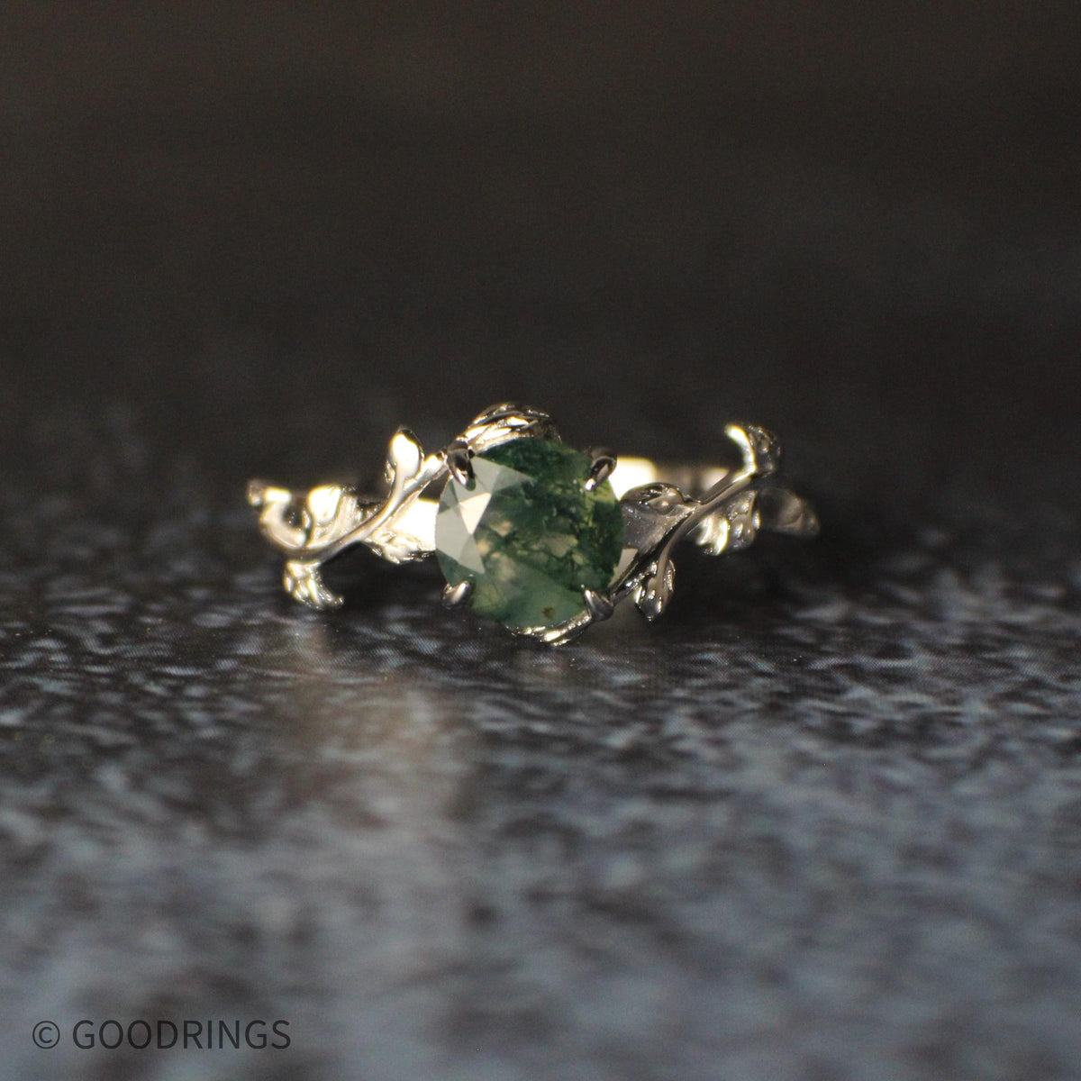 Dark moss agate and sterling silver ring
