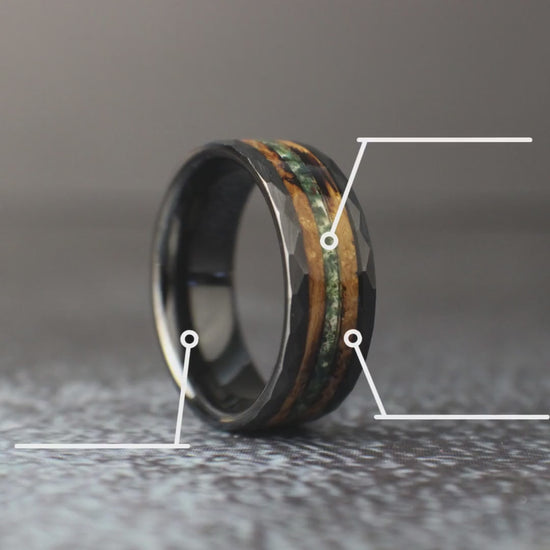 Whiskey Barrel Ring with Moss Agate, Moss Agate Ring, Hammered Moss Agate Ring, Men's Wedding Band, Men's Wedding Ring, Promise Ring