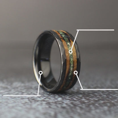 Whiskey Barrel Ring with Moss Agate, Moss Agate Ring, Hammered Moss Agate Ring, Men's Wedding Band, Men's Wedding Ring, Promise Ring