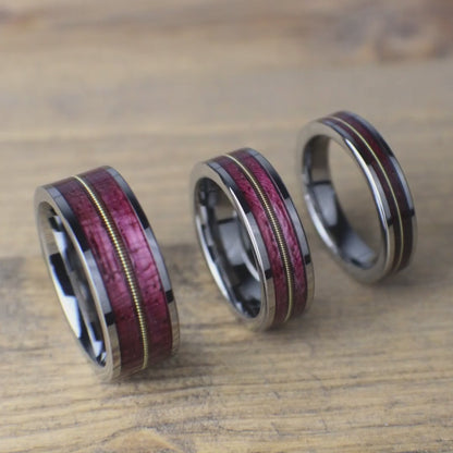 Purple Heart Guitar String Wedding Band, Purple Ring, Guitar String Ring, Couples Ring, Promise Ring, Anniversary Ring