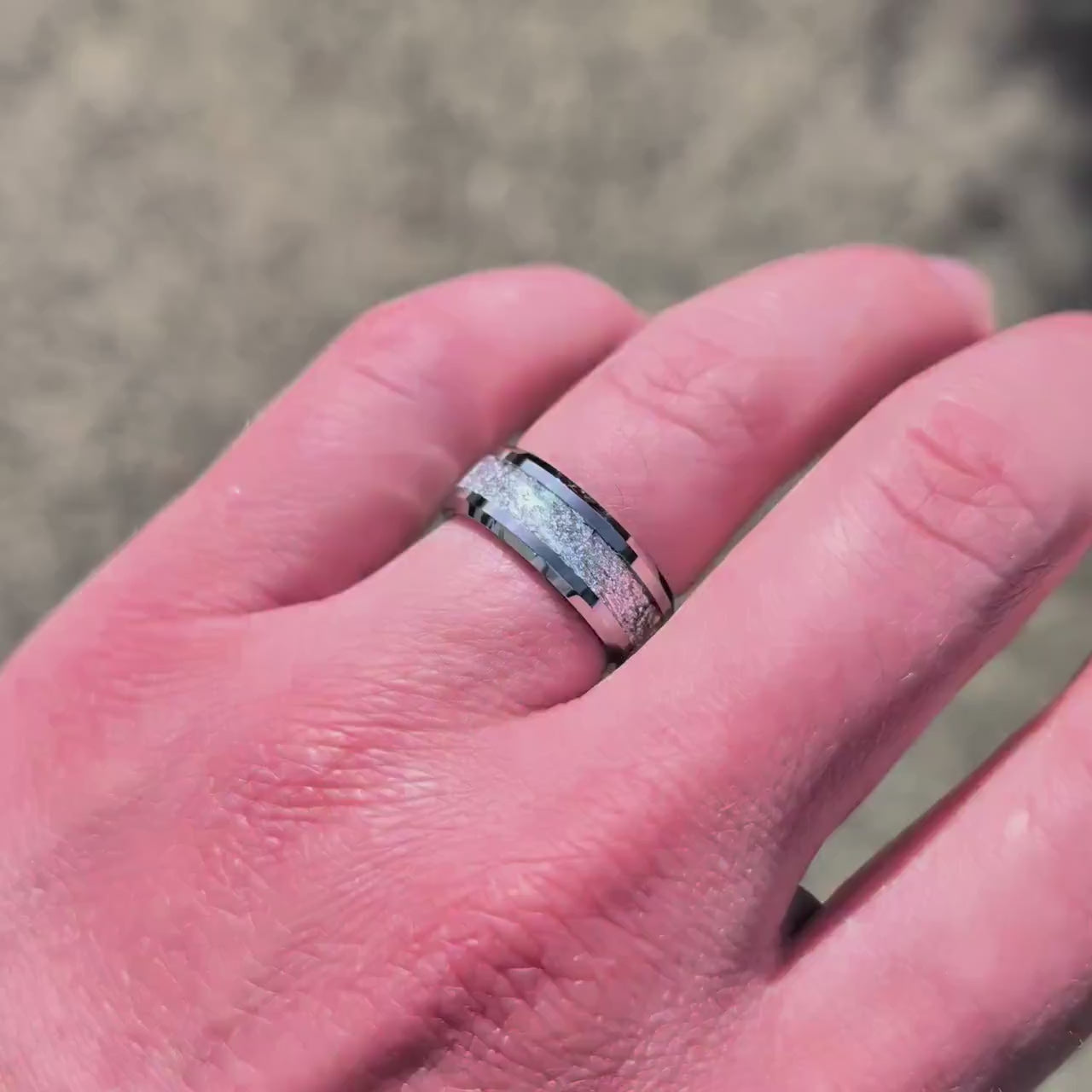 Men's Silver Wedding Ring | Tungsten Ring with Silver Leaf | Unique Wedding Band