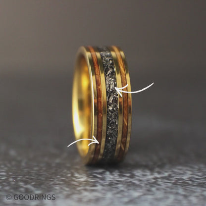 Gold Meteorite Wedding Band | Meteorite Wedding Ring | Gold Rings | Whiskey Barrel Jewelry