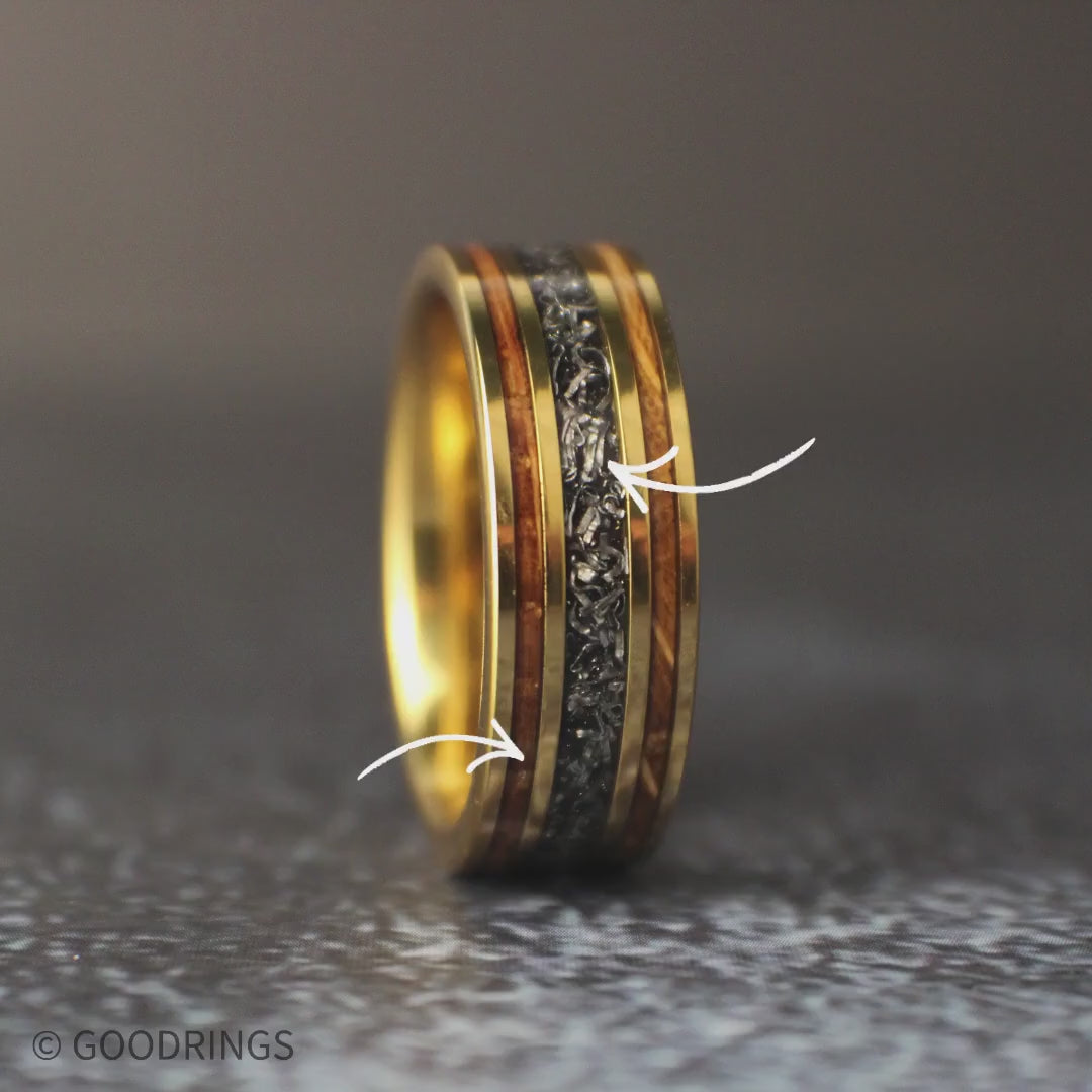 Gold Meteorite Wedding Band | Meteorite Wedding Ring | Gold Rings | Whiskey Barrel Jewelry