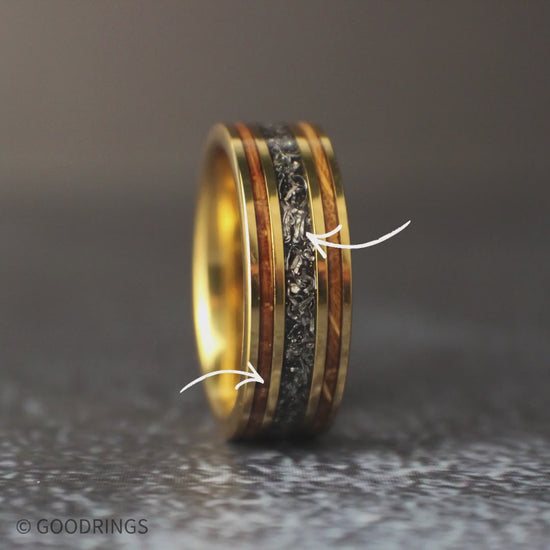 Gold Meteorite Wedding Band | Meteorite Wedding Ring | Gold Rings | Whiskey Barrel Jewelry
