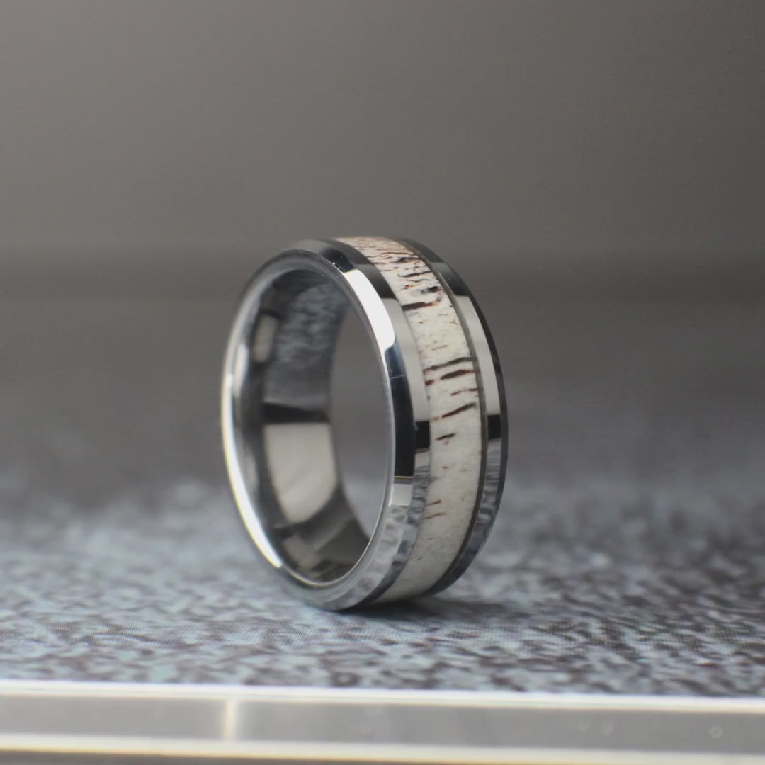 Men's Elk Antler Wedding Band, Tungsten Antler Ring