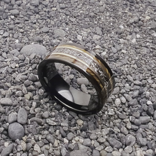 Burnt Whiskey Barrel and Meteorite Wedding Ring