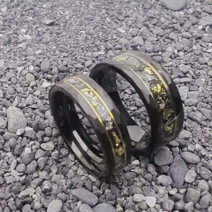 Meteorite and Gold Leaf Hammered Wedding Ring, Space ring, Meteorite ring, Men's ring, Gold ring, Hammered Wedding Ring, Unique wedding band