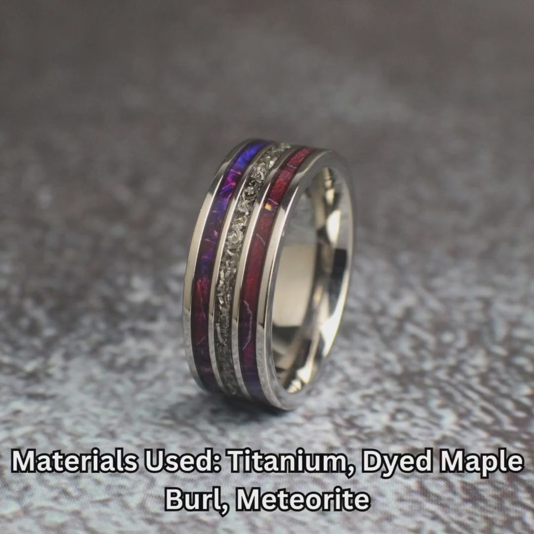 Lavender Ring with Meteorite Shavings, Men's Titanium Ring, Men's Wedding Band, Wooden Ring for Men