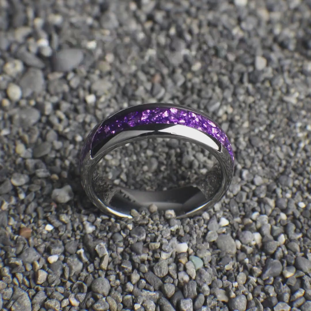 Amethyst Ring, Birthstone Ring, Amethyst Wedding Band, 6mm Wide Ring, Wedding Band with Amethyst