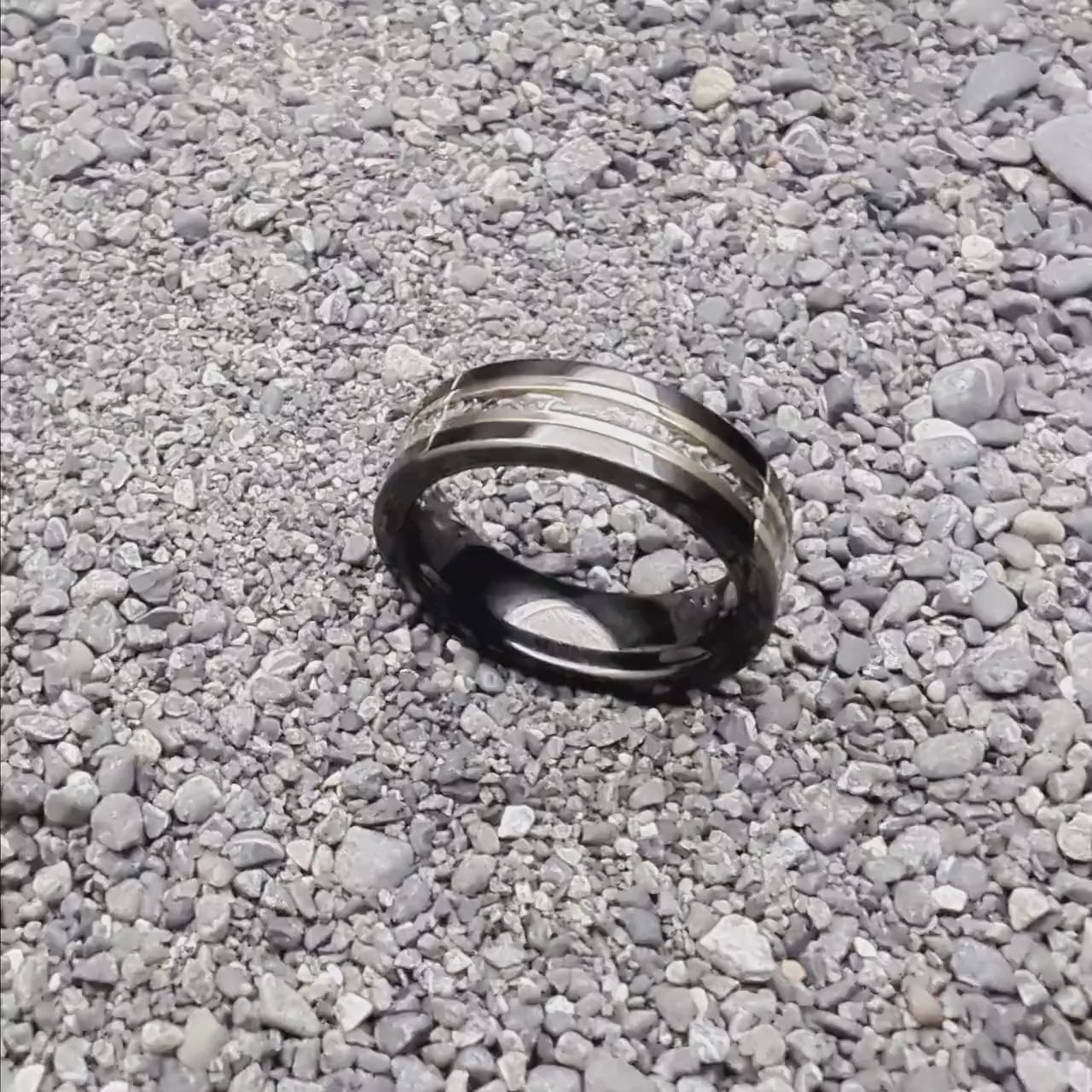 Meteorite Ring with Gold Bands, 6mm Wide Meteorite Ring