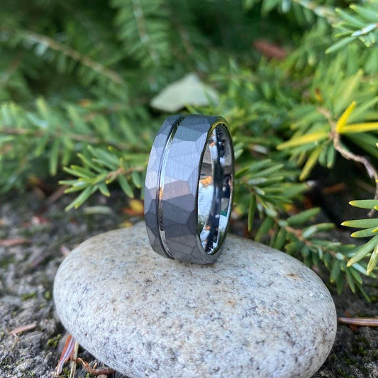 Hammered Tungsten Men's Wedding Ring
