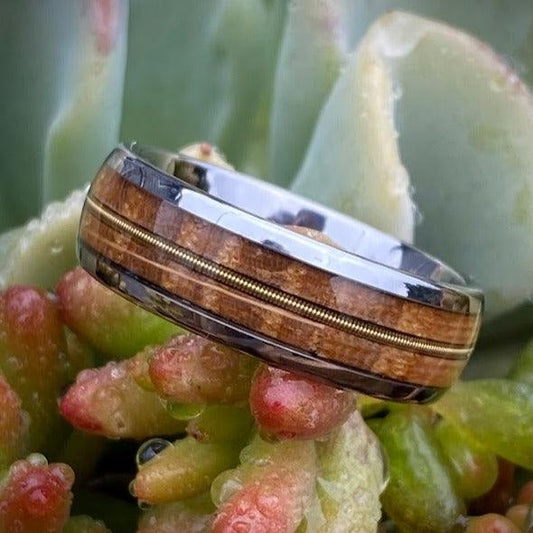 Guitar String and Whiskey Barrel Tungsten Wedding Ring - GoodRingsUSA