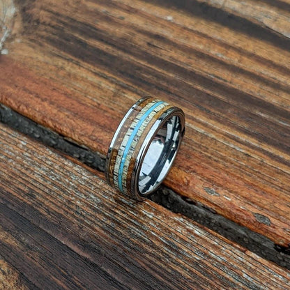 Whiskey Barrel Ring with Antler and Turquoise - GoodRingsUSA