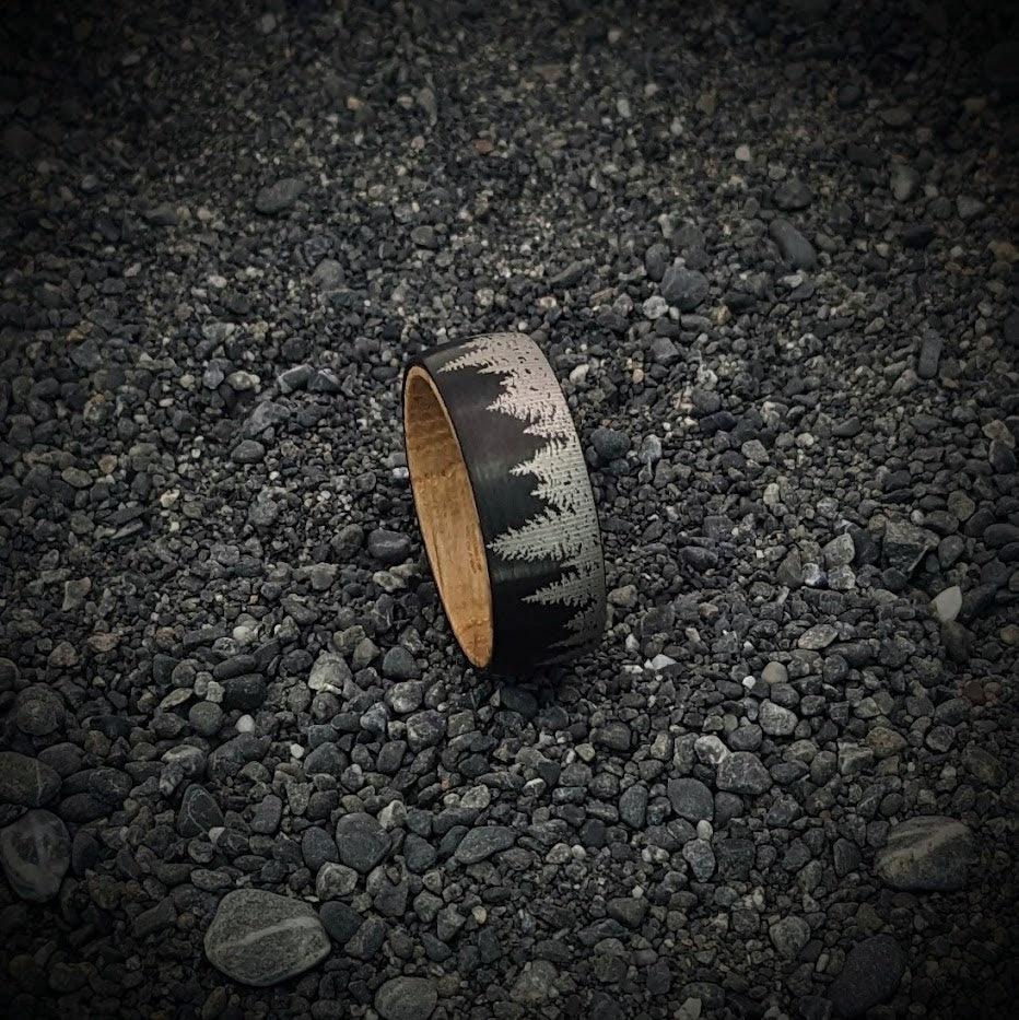 Tree Ring, Whiskey Barrel Ring, Forest Ring, Engraved Tree Ring - GoodRingsUSA