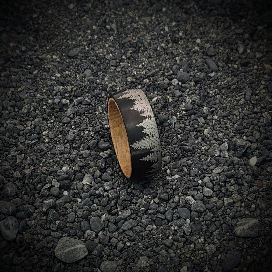 Tree Ring, Whiskey Barrel Ring, Forest Ring, Engraved Tree Ring