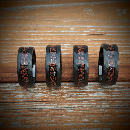 Meteorite and Dinosaur Bone Tungsten Ring, Wedding Ring, Promise Ring, Anniversary Ring - GoodRingsUSA