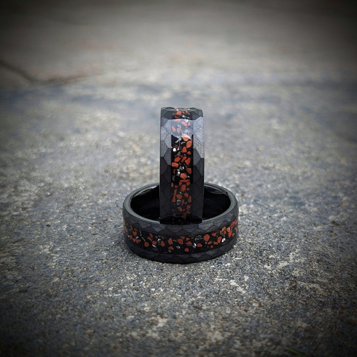 Meteorite and Dinosaur Bone Tungsten Ring, Wedding Ring, Promise Ring, Anniversary Ring - GoodRingsUSA