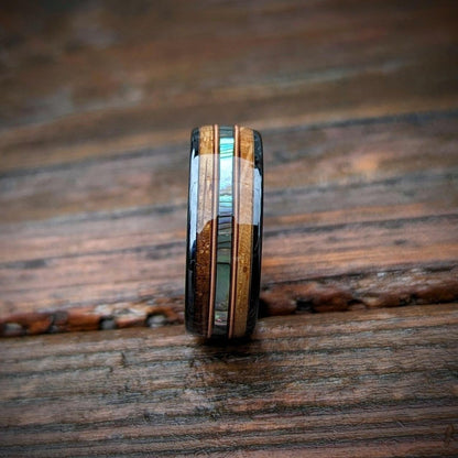 Whiskey Barrel Guitar String Ring with Abalone Shell - GoodRingsUSA