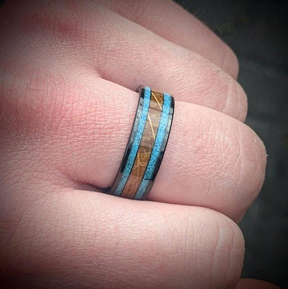 Whiskey Barrel and Turquoise Wedding Ring - GoodRingsUSA