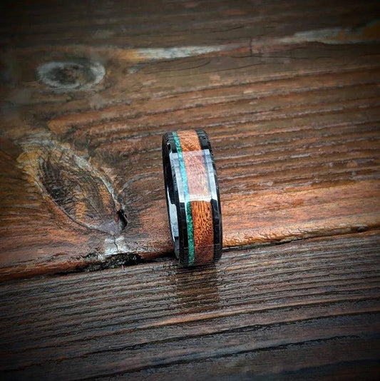 Rosewood and Malachite Wedding Ring - GoodRingsUSA