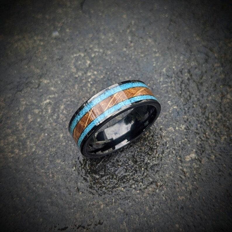 Whiskey Barrel and Turquoise Wedding Ring - GoodRingsUSA
