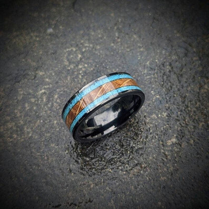 Whiskey Barrel and Turquoise Wedding Ring - GoodRingsUSA