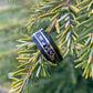 Gold and Meteorite Men&#39;s Wedding Band in a hammered Tungsten Core