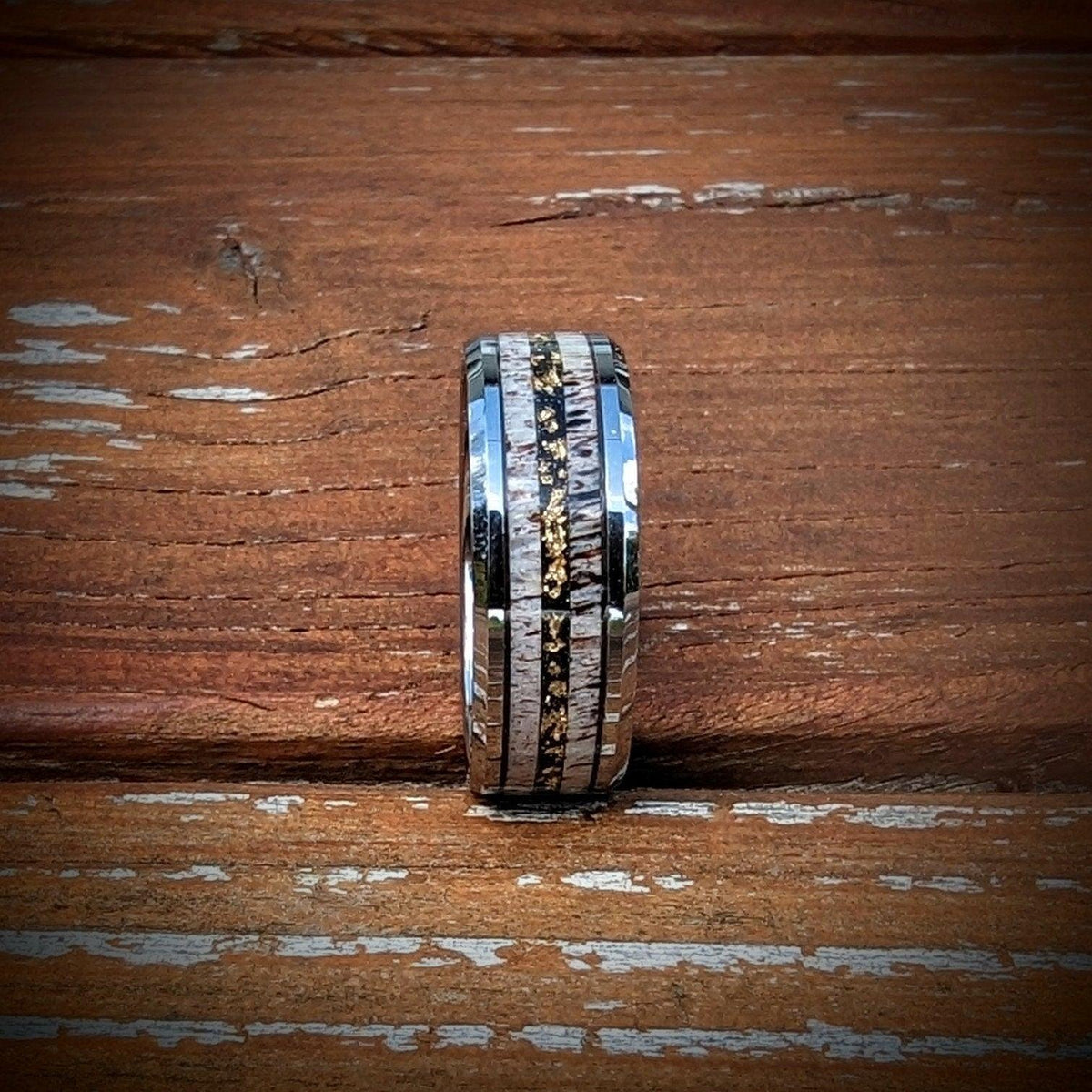 Elk Antler Wedding Ring with Gold Leaf Center Line