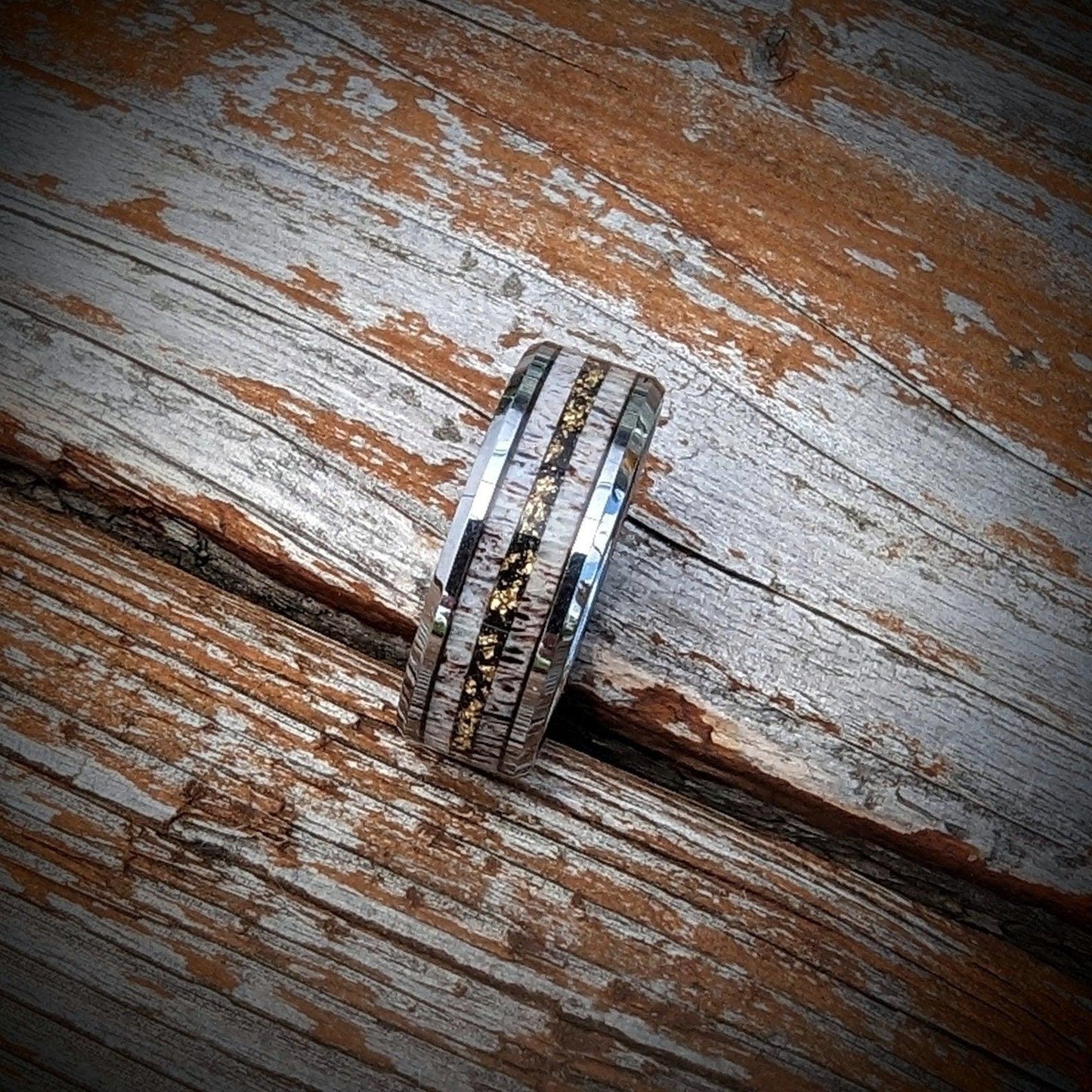 Elk Antler Wedding Ring with Gold Leaf Center Line