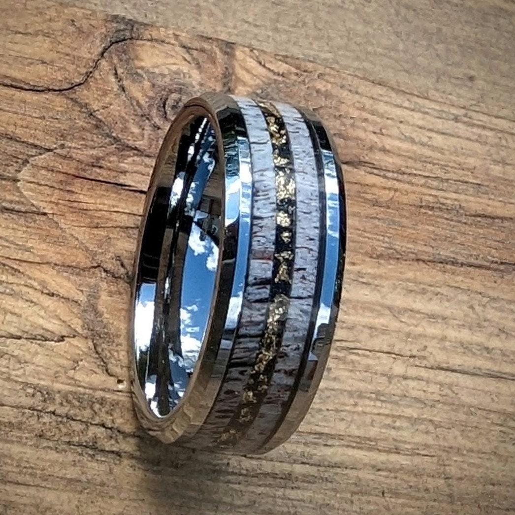 Elk Antler Wedding Ring with Gold Leaf Center Line