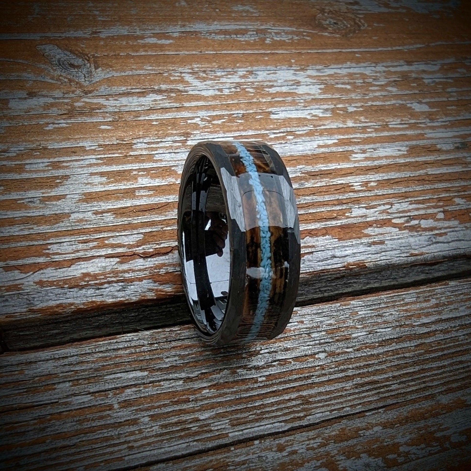 Hammered Black Opal Dark Wood Burnt Whiskey Barrel Wedding Ring Brushed  Tungsten Carbide Anniversary Band Mens Ring 8mm Ring - Etsy