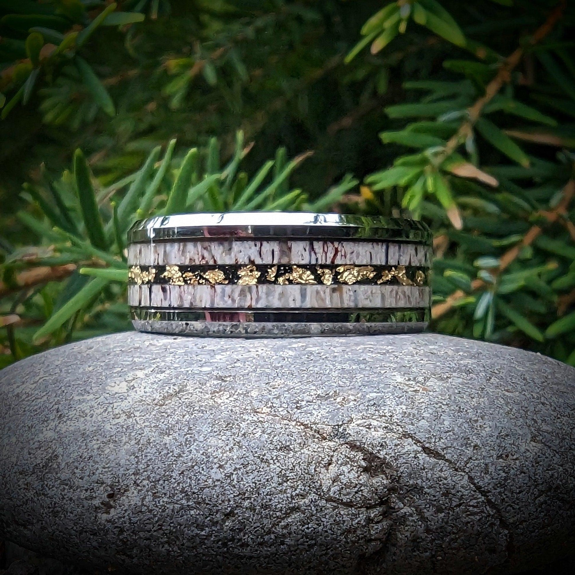 Elk Antler Wedding Ring with Gold Leaf Center Line