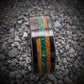 Malachite Ring with Burnt Whiskey Barrel in a Tungsten Core, Whiskey Barrel Wedding Band, Mens Wedding Band