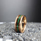 Malachite Ring with Burnt Whiskey Barrel and Rose Gold Tungsten, Mens Wedding Band, Whiskey Barrel Ring